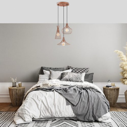 Modern copper chandelier, diameter 55 cm, height 113 cm | Adjustable height, 90 cm Cable | 3 x E27 Max 40W | Stylish metal body, IP20 | Perfect for contemporary living spaces and dining rooms