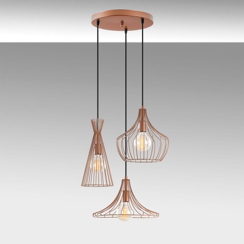 Modern copper chandelier, diameter 55 cm, height 113 cm | Adjustable height, 90 cm Cable | 3 x E27 Max 40W | Stylish metal body, IP20 | Perfect for contemporary living spaces and dining rooms