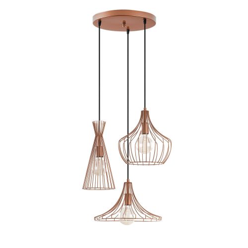 Modern copper chandelier, diameter 55 cm, height 113 cm | Adjustable height, 90 cm Cable | 3 x E27 Max 40W | Stylish metal body, IP20 | Perfect for contemporary living spaces and dining rooms