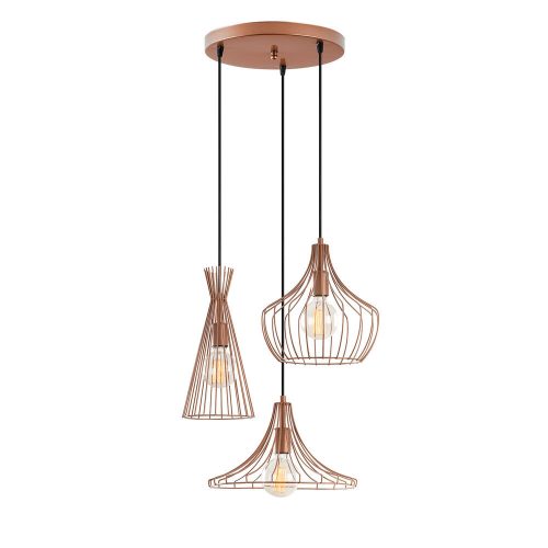 Modern copper chandelier, diameter 55 cm, height 113 cm | Adjustable height, 90 cm Cable | 3 x E27 Max 40W | Stylish metal body, IP20 | Perfect for contemporary living spaces and dining rooms