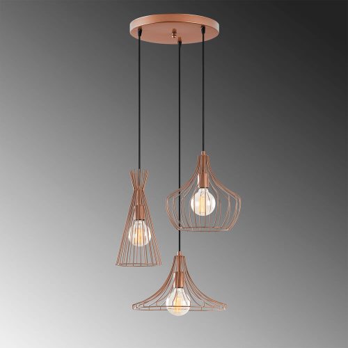 Modern copper chandelier, diameter 55 cm, height 113 cm | Adjustable height, 90 cm Cable | 3 x E27 Max 40W | Stylish metal body, IP20 | Perfect for contemporary living spaces and dining rooms
