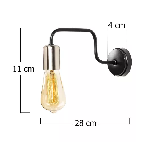 Modern wall lamp, black and nickel, 4 x 28 cm | Iron Body, E27 Socket (Max 40W), Height: 11 cm, Base: 8 cm Diameter | Stylish and functional lighting for home and office decoration