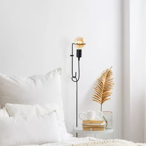 Modern black wall lamp, metal housing, 30 cm high, 9 cm diameter | On/Off Switch on 200 cm cable | E27 socket, max 40W | Stylish industrial design for home and office lighting