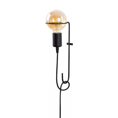 Modern black wall lamp, metal housing, 30 cm high, 9 cm diameter | On/Off Switch on 200 cm cable | E27 socket, max 40W | Stylish industrial design for home and office lighting