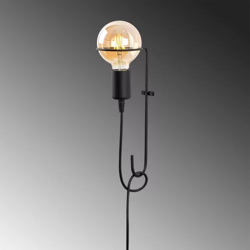 Modern black wall lamp, metal housing, 30 cm high, 9 cm diameter | On/Off Switch on 200 cm cable | E27 socket, max 40W | Stylish industrial design for home and office lighting