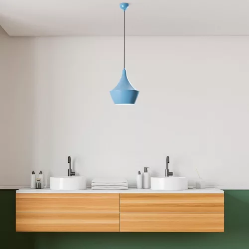 Elegant light blue chandelier, adjustable height 37-130 cm, metal body, Ø23 cm shade, Ø10 cm base, 90 cm cable, E27 socket (max. 40 W), perfect for modern living spaces, IP20 classification