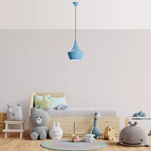 Elegant light blue chandelier, adjustable height 37-130 cm, metal body, Ø23 cm shade, Ø10 cm base, 90 cm cable, E27 socket (max. 40 W), perfect for modern living spaces, IP20 classification