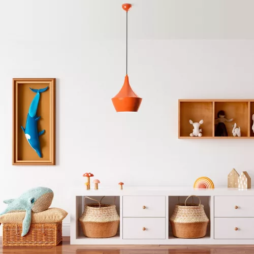 Stylish orange chandelier, adjustable height 37-130 cm, metal body Ø23 h:30 cm, base Ø10 h:7 cm, 1 x E27 Max 40 W socket, perfect for modern living spaces, elegant design, bulb not included