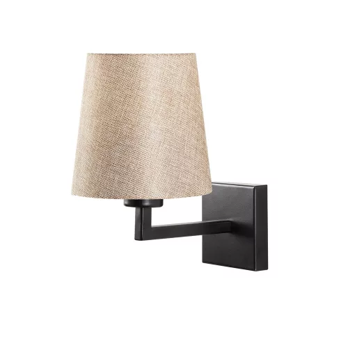 Modern wall lamp, iron body, fabric with cap, 18 x 24 cm, height 30 cm, E27 socket max. 40W, IP20, black-cream | Stylish industrial and Scandinavian design for home and office lighting