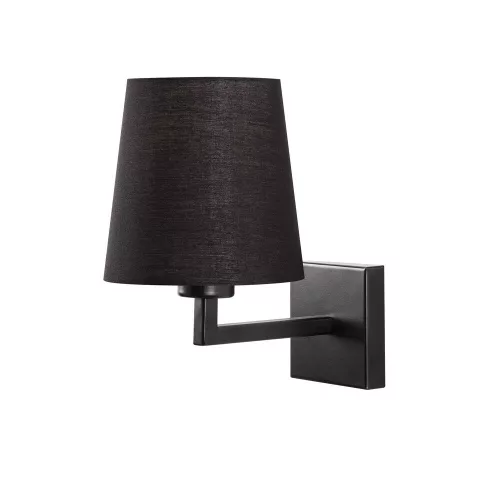 Modern black wall lamp, metal housing with fabric cap, 18 x 24 cm, height 30 cm, E27 socket Max 40W, IP20 | Stylish industrial and Scandinavian design for home and office lighting
