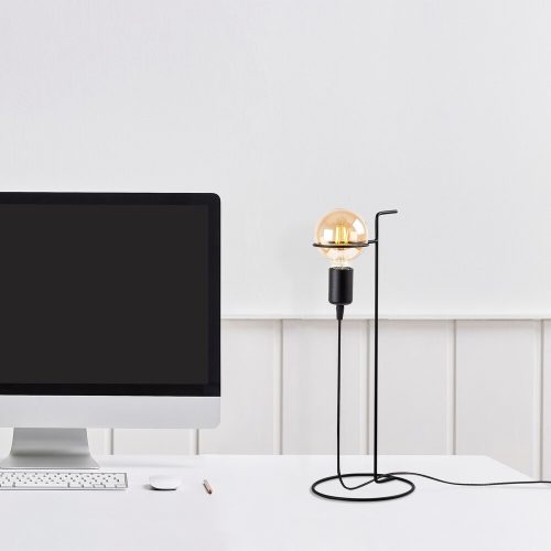 Modern black table lamp, metal housing, 19 cm diameter x 51 cm height | On/Off Switching cable, 200 cm long | E27 socket, max 40W | Stylish industrial and Scandinavian design for home and office