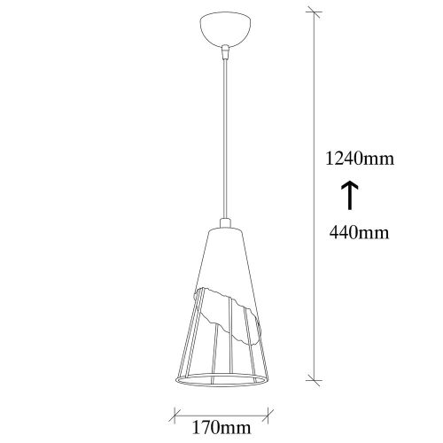 Industrial chandelier, black metal body, 17 cm diameter x 124 cm height | Adjustable height, E27 socket (max. 40W) | Stylish lighting for modern homes, dining rooms and offices, IP20 rating