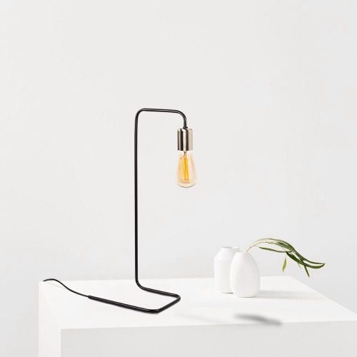 Modern Industrial Table Lamp, Black & Nickel, 17 x 28 cm, Height: 55 cm | Metal Body, Fabric Cap, On/Off Switch on Cable, 200 cm Length, E27 Socket Max 40W | Stylish Lighting for Home & Office