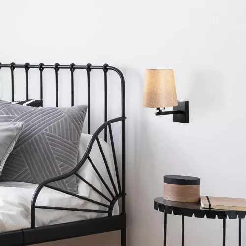 Scandinavian wall lamp, iron body fabric with cap, 18 x 24 cm, height 30 cm, E27 socket max. 40 W, IP20, elegant black, nickel and cream finish, perfect for modern home decor and ambient lighting