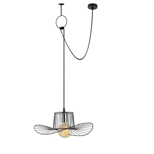 Modern black chandelier, metal body, 98 x 38 cm, height 122 cm, adjustable, E27 socket max. 40 W, includes setup guide, elegant design for home and office, IP20 rating, stylish lighting solution