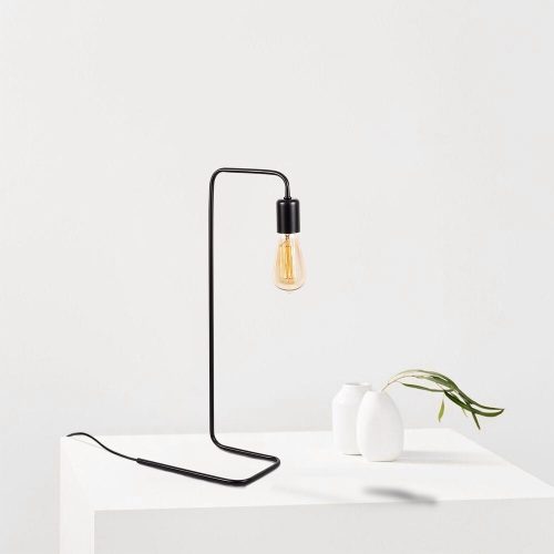Modern Black Table Lamp, Metal Body, 17 x 28 cm, Height 55 cm | On/Off Switch on Cable, 200 cm Length | E27 Socket, Max 40W | Stylish Industrial Design for Home & Office Lighting