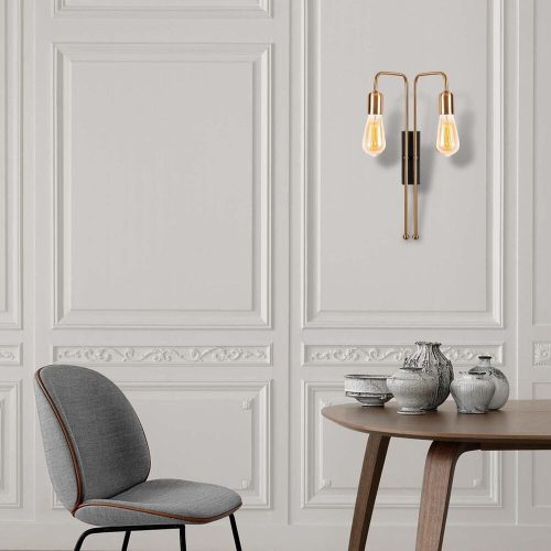 Modern Black Wall Lamp, MDF Body, 60 x 12 x 33 cm, E27 Socket (Max 40W), IP20, Pluggable, Laser-Cut Design, Stylish & Functional Lighting for Any Space