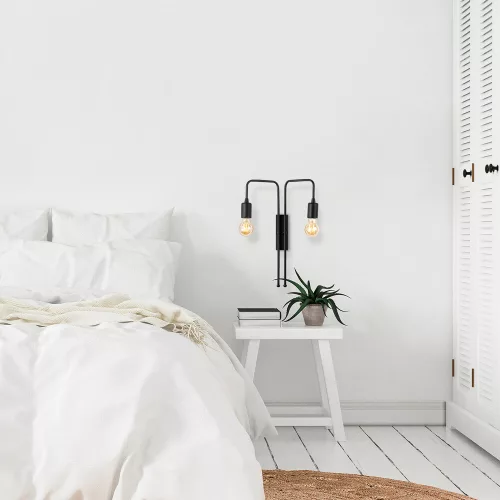 Modern industrial wall lamp, black metal housing, 25 x 20 cm, height 45 cm | 2 x E27 sockets (max. 40 W) | Stylish monochrome design for home, office and modern rooms, IP20 rated