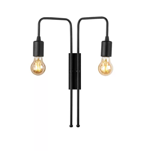 Modern industrial wall lamp, black metal housing, 25 x 20 cm, height 45 cm | 2 x E27 sockets (max. 40 W) | Stylish monochrome design for home, office and modern rooms, IP20 rated