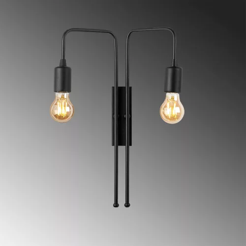 Modern industrial wall lamp, black metal housing, 25 x 20 cm, height 45 cm | 2 x E27 sockets (max. 40 W) | Stylish monochrome design for home, office and modern rooms, IP20 rated