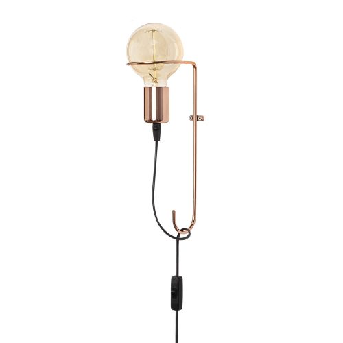 Modern copper wall lamp, 30 cm high, 9 x 15 cm | Metal housing, E27 socket (max. 40 W), on/off cable, 100 cm long | Stylish and functional lighting for home decoration, IP20 rating