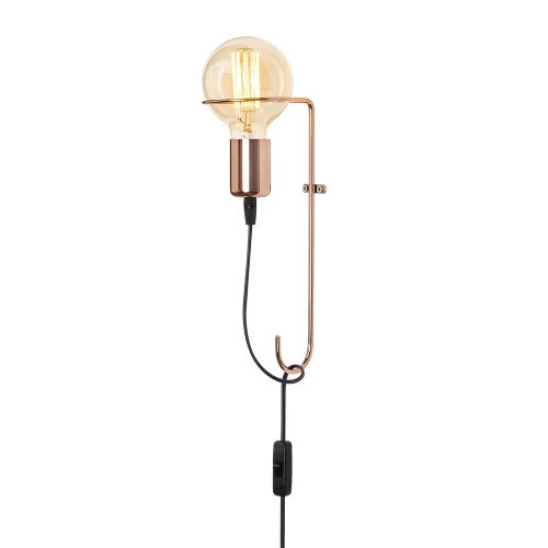 Modern copper wall lamp, 30 cm high, 9 x 15 cm | Metal housing, E27 socket (max. 40 W), on/off cable, 100 cm long | Stylish and functional lighting for home decoration, IP20 rating