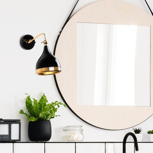 Modern Black Wall Lamp, MDF Body, 60 x 12 x 33 cm, E27 Socket (Max 40W), IP20, Pluggable, Laser-Cut Design, Stylish & Functional Lighting for Any Space