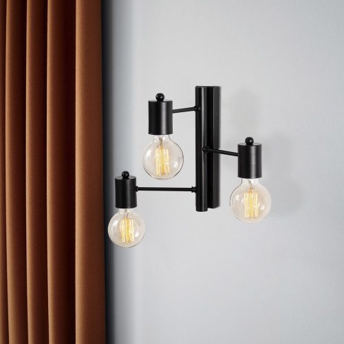 Modern Black Wall Lamp, MDF Body, 60 x 12 x 33 cm, E27 Socket (Max 40W), IP20, Pluggable, Laser-Cut Design, Stylish & Functional Lighting for Any Space