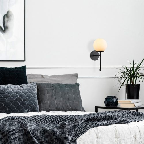 Modern Black Wall Lamp, MDF Body, 60 x 12 x 33 cm, E27 Socket (Max 40W), IP20, Pluggable, Laser-Cut Design, Stylish & Functional Lighting for Any Space