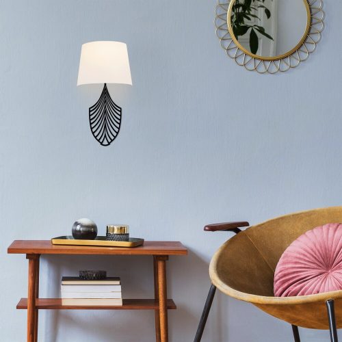 Modern Black Wall Lamp, MDF Body, 60 x 12 x 33 cm, E27 Socket (Max 40W), IP20, Pluggable, Laser-Cut Design, Stylish & Functional Lighting for Any Space