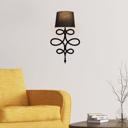 Modern Black Wall Lamp, MDF Body, 60 x 12 x 33 cm, E27 Socket (Max 40W), IP20, Pluggable, Laser-Cut Design, Stylish & Functional Lighting for Any Space