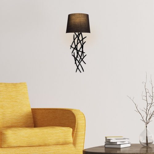 Modern Black Wall Lamp, MDF Body, 60 x 12 x 33 cm, E27 Socket (Max 40W), IP20, Pluggable, Laser-Cut Design, Stylish & Functional Lighting for Any Space