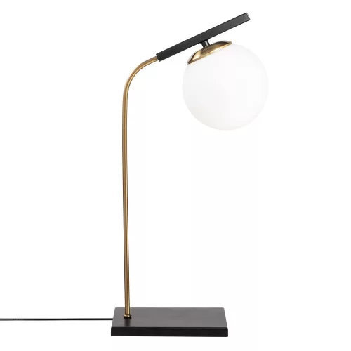 Elegant Scandinavian table lamp, metal housing with glass cap, height 55 cm, diameter 15 cm, on/off switch, 200 cm cable, E27 socket, max 40 W, stylish gold and black design for modern interiors