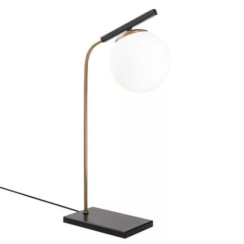 Elegant Scandinavian table lamp, metal housing with glass cap, height 55 cm, diameter 15 cm, on/off switch, 200 cm cable, E27 socket, max 40 W, stylish gold and black design for modern interiors