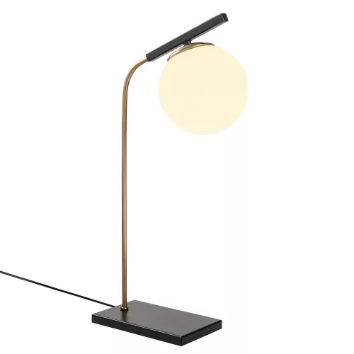 Elegant Scandinavian table lamp, metal housing with glass cap, height 55 cm, diameter 15 cm, on/off switch, 200 cm cable, E27 socket, max 40 W, stylish gold and black design for modern interiors