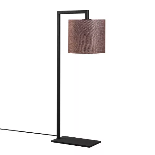 Scandinavian style table lamp, metal housing with fabric cap, height 65 cm, 27 x 20 cm, on/off switch, 200 cm cable, E27 socket max 40 W, elegant brown and black design for modern home decoration