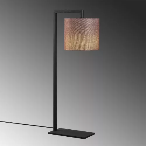 Scandinavian style table lamp, metal housing with fabric cap, height 65 cm, 27 x 20 cm, on/off switch, 200 cm cable, E27 socket max 40 W, elegant brown and black design for modern home decoration