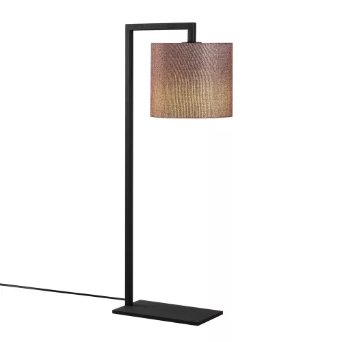 Scandinavian style table lamp, metal housing with fabric cap, height 65 cm, 27 x 20 cm, on/off switch, 200 cm cable, E27 socket max 40 W, elegant brown and black design for modern home decoration
