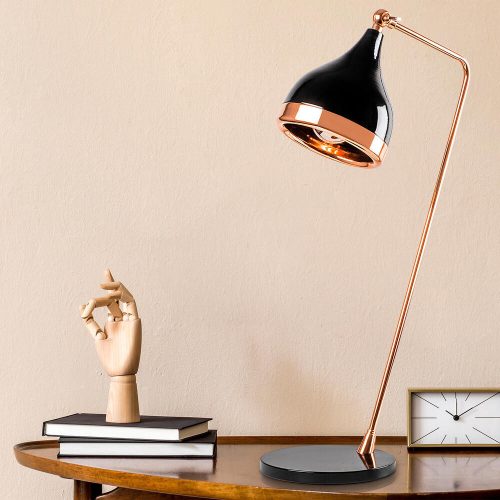 Scandinavian Style Table Lamp, Black & Copper, 30 x 30 x 60 cm | Metal Body, E27 Socket (Max 40W), IP20 | Elegant Design for Modern Home & Office, 200 cm Cable Length, Perfect for Any Space