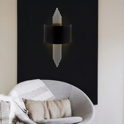 Modern Black Wall Lamp, MDF Body, 60 x 12 x 33 cm, E27 Socket (Max 40W), IP20, Pluggable, Laser-Cut Design, Stylish & Functional Lighting for Any Space