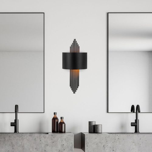Modern Black Wall Lamp, MDF Body, 60 x 12 x 33 cm, E27 Socket (Max 40W), IP20, Pluggable, Laser-Cut Design, Stylish & Functional Lighting for Any Space