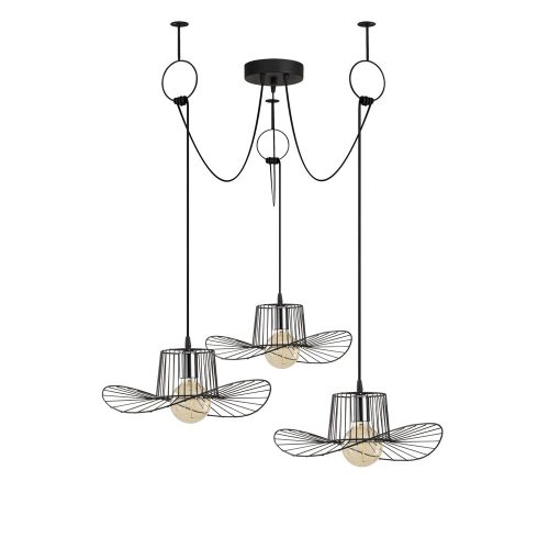 Modern black chandelier, diameter 118 cm, adjustable height, metal housing, 3 x E27 Max 40 W, IP20, includes installation instructions, elegant design for home and office lighting, perfect for any space