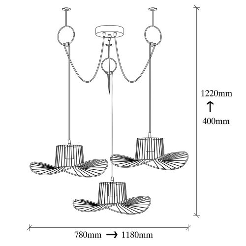 Modern black chandelier, diameter 118 cm, adjustable height, metal housing, 3 x E27 Max 40 W, IP20, includes installation instructions, elegant design for home and office lighting, perfect for any space