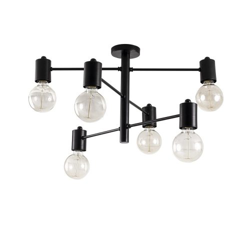 Modern industrial chandelier, black metal body, 61 x 61 cm, height 33 cm, 6 x E27 Max 40W, IP20, Installation instructions included | Stylish lighting for home and office use, elegant, monochrome design