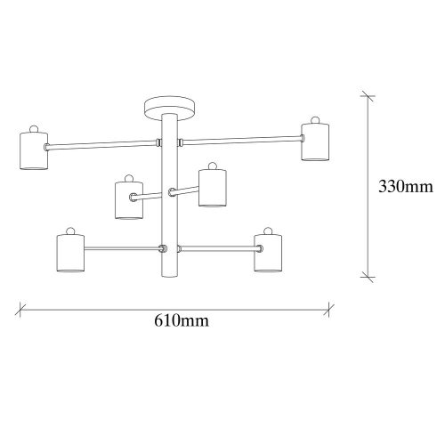 Modern industrial chandelier, black metal body, 61 x 61 cm, height 33 cm, 6 x E27 Max 40W, IP20, Installation instructions included | Stylish lighting for home and office use, elegant, monochrome design