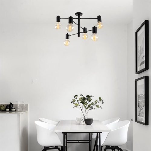 Modern industrial chandelier, black metal body, 61 x 61 cm, height 33 cm, 6 x E27 Max 40W, IP20, Installation instructions included | Stylish lighting for home and office use, elegant, monochrome design