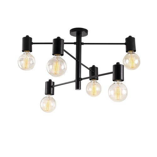 Modern industrial chandelier, black metal body, 61 x 61 cm, height 33 cm, 6 x E27 Max 40W, IP20, Installation instructions included | Stylish lighting for home and office use, elegant, monochrome design