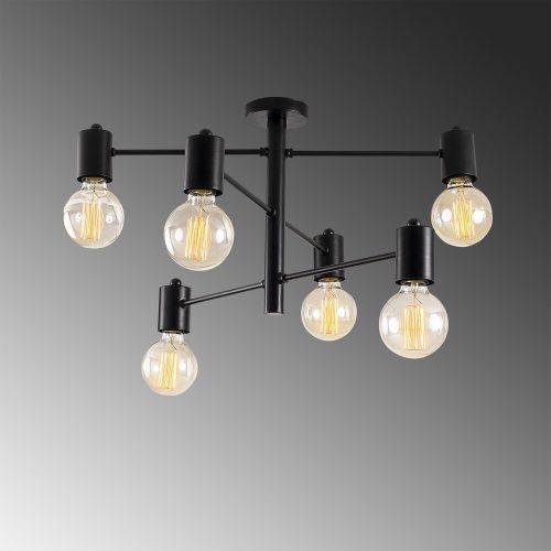 Modern industrial chandelier, black metal body, 61 x 61 cm, height 33 cm, 6 x E27 Max 40W, IP20, Installation instructions included | Stylish lighting for home and office use, elegant, monochrome design