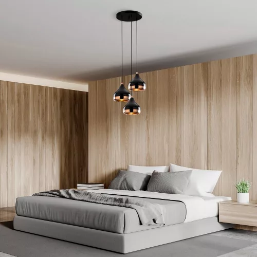 Modern chandelier with metal body, black and copper design, diameter 37 cm, height 111 cm | Adjustable height, 3 x E27 Max 40W | Stylish lighting for Glam and Scandinavian decor, with easy setup