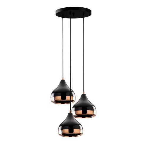 Modern chandelier with metal body, black and copper design, diameter 37 cm, height 111 cm | Adjustable height, 3 x E27 Max 40W | Stylish lighting for Glam and Scandinavian decor, with easy setup